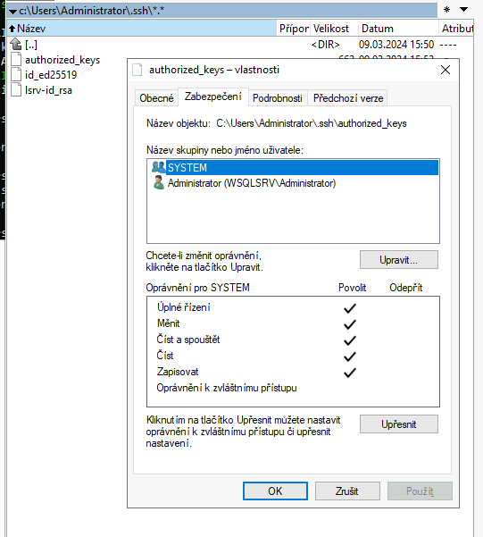 opravneni authorized keys windows 2