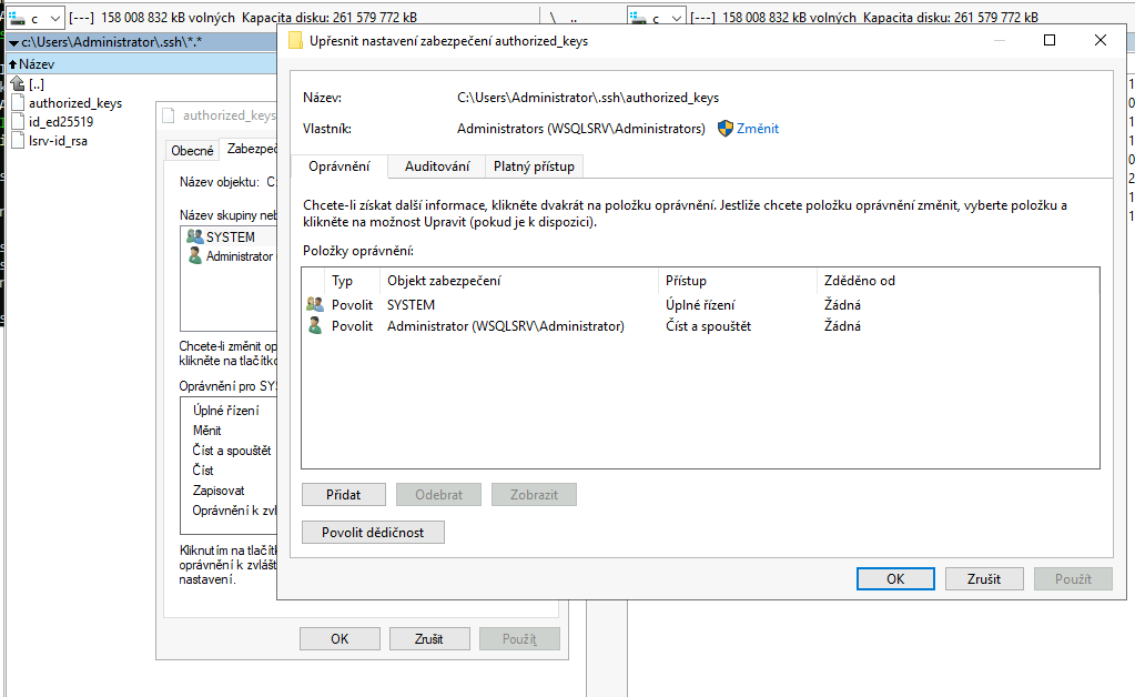 opravneni authorized keys windows 3